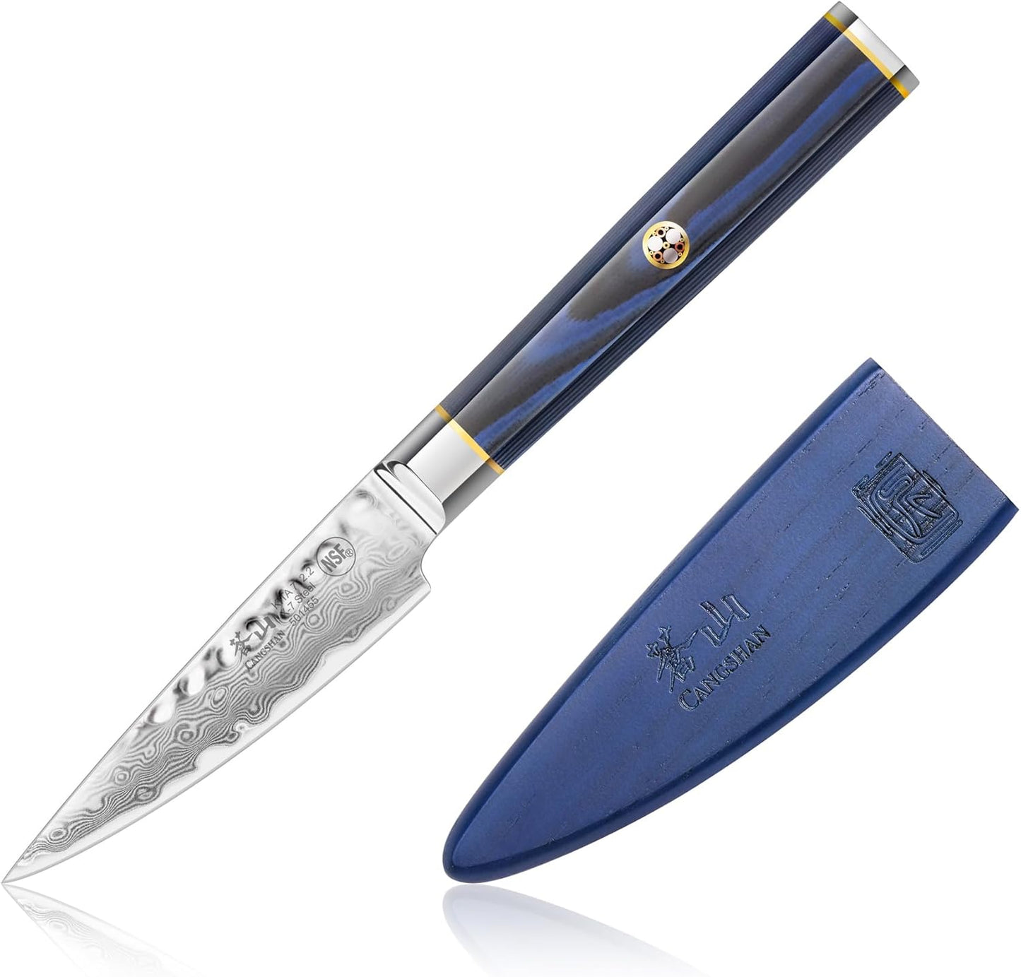 Cangshan KITA Series 3.5-Inch Paring Knife with Sheath, High Carbon X-7 Damascus Steel, 501455