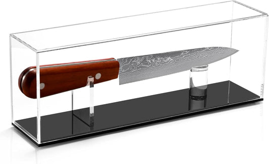 Tebery Acrylic Knife Display Case, Clear Military Pocket Knife Storage Box Stand, Knife Collection Showcase Stand with Removable Cover, Knife Case Holder for Home Decor