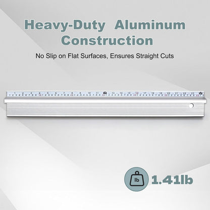 12 Inch Aluminum Safety Ruler with Finger Guard, Heavy Duty Metal Straight Edge Non-Slip Base with Hanging Hole Ruler for Cutting, Crafting, Drafting, Leather Fabric