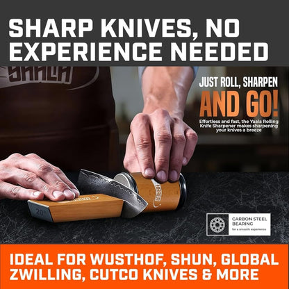 Rolling Knife Sharpener Kit with Leather Strop – Easy Knife Sharpening at 15° & 20° Angles – Magnetic Holder for Safe, Precise Sharpening – Great Kitchen Gift for Home Cooks