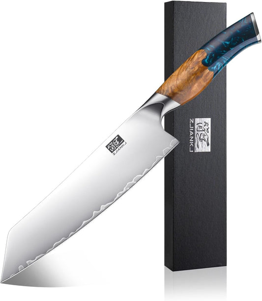 Chef Knife, 8-inch Hand Forged Professional Kitchen Knife with Japanese 10Cr15MoV Stainless Steel Gyuto Knife with Blue Ergonomic Handle, Razor-Sharp Cooking Knife in Gift Box