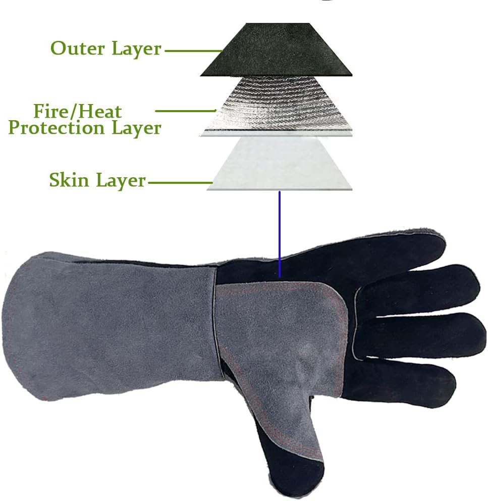 Welding Gloves Large 16 Inches 932℉ Heat Resistant Leather Forge/Mig/Stick Fire Resistant Gloves