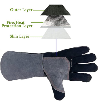 Welding Gloves Large 16 Inches 932℉ Heat Resistant Leather Forge/Mig/Stick Fire Resistant Gloves
