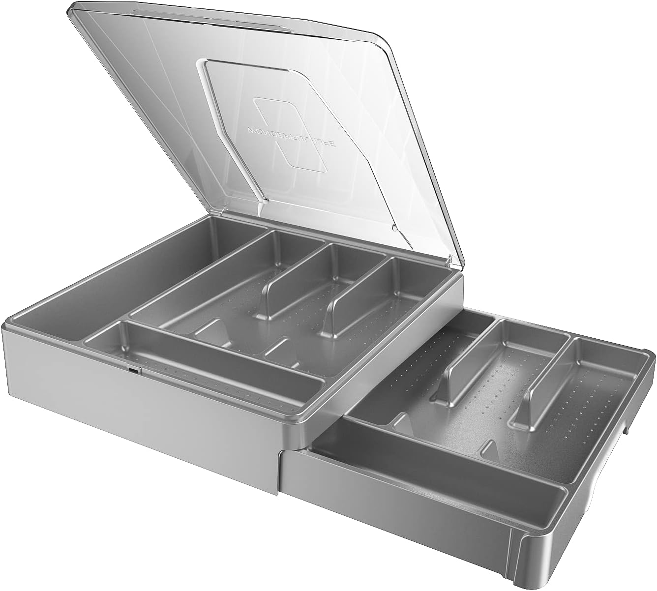 Double Layer Silverware Tray with Lid, Drawer Organizer for Utensil Tray, Cutlery Storage Holder with Cover, Black