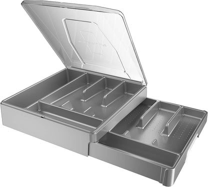 Double Layer Silverware Tray with Lid, Drawer Organizer for Utensil Tray, Cutlery Storage Holder with Cover, Black