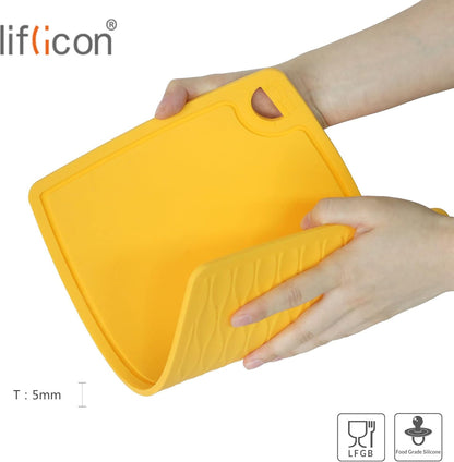 Liflicon Silicone Thick Cutting Boards Mats Set of 3 Foldable & Flexible Design Juice Grooves Easy Grip Handle Dishwasher Safe for Kitchen,BPA free Silicone Cutting Board-Green