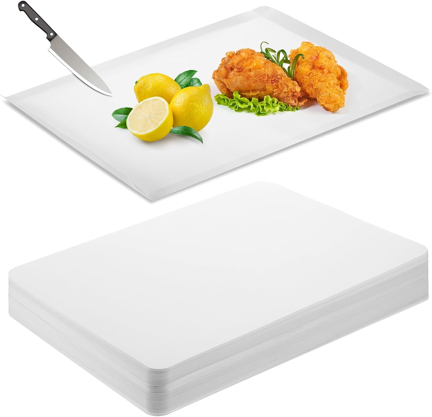 Hushee 120 Count Disposable Cutting Board Sheets 15 x 10. 6 Inch Disposable Sheets Flexible Plastic Sheet Cutting Mat Large Chopping Boards for Kitchen Cooking Traveling Camping Tailgating BBQ