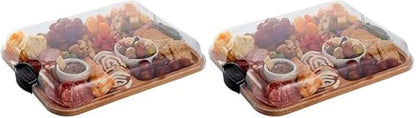Farberware Build-A-Board Bamboo Cutting Board with Built-In Compartments & Clear Locking Lid, Black Handles, Charcuterie, Snack Tray, Food Prep and Serving Platter