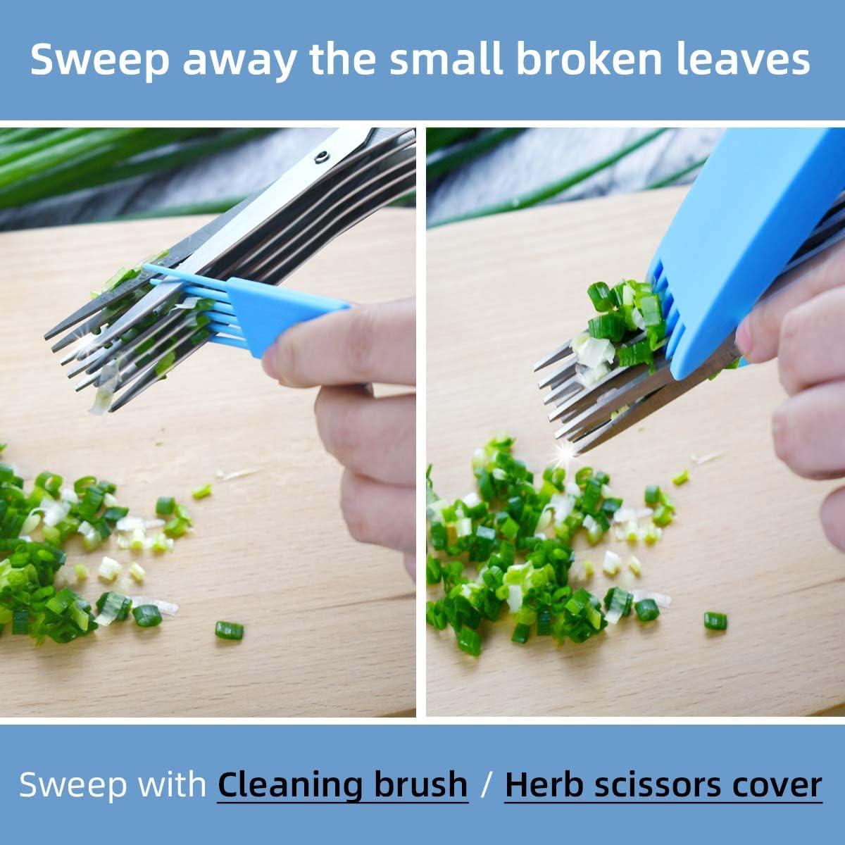 5 Blade Herb Scissors Kitchen Herb Shears Cutter Multipurpose Cutting Shear with 5 Stainless Steel Blades & Safety Cover & Cleaning Comb Salad Sizzors Cilantro Chive Parsley Onion Scissors (Black Red)