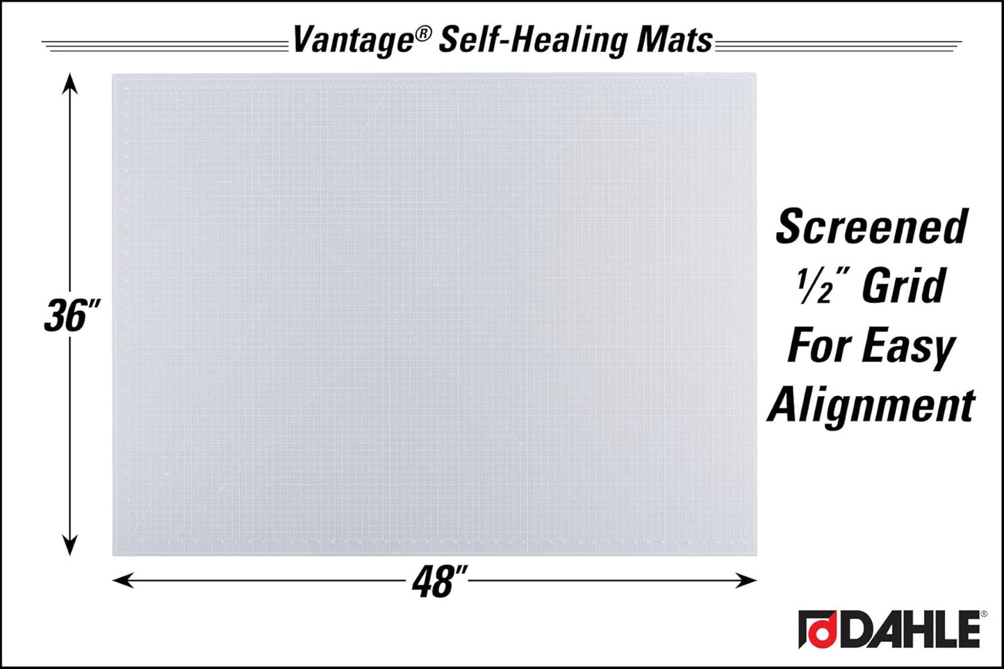 Dahle Vantage 10680 See-Through Premium Self-Healing Cutting Mat, 9"x12", 1/2" Grid, 5 Layers for Max Healing, Perfect for Crafts & Sewing, Clear