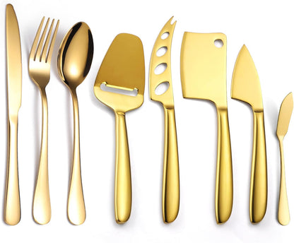 Copper Cheese Knives Set 7 Pieces Stainless Steel Kitchenware Utensils Gadgets 7 Pieces Cheese Knife,Cheese Spreader,Cheese Forks,Cheese Slicer,Cheese Cutter,Butter Knife