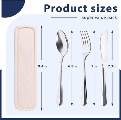 HANSGO Stainless Steel Travel Utensil Set with Case, 4-Piece Portable Knife Fork Spoon Set for Lunch Box, Office, School & Outdoor Use