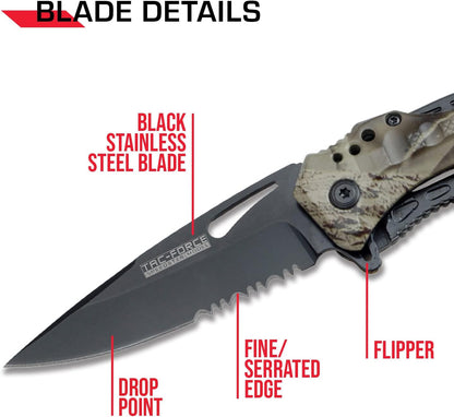 Tac-Force Folding Pocket Knife, 3.25-inch Serrated Blade, Orange Aluminum Handle, 7.75-inch Overall Length TF-705EM