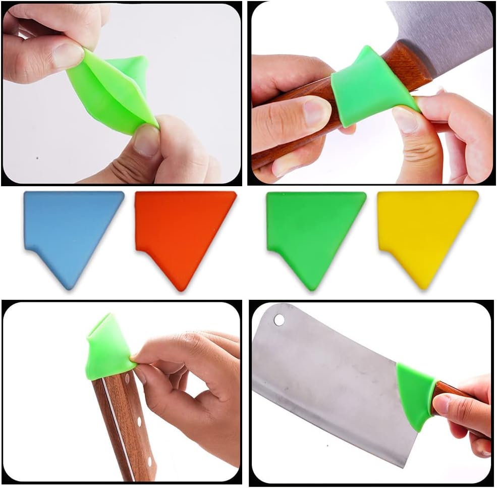4 Pack Meat Cleaver Finger Grips Non Slip Silicone Sleeve Elastic Protective Cover Kitchen Knives Back Protector for Nakiri Knife Meat Cleaver Knife Butcher Knife Japan Knives