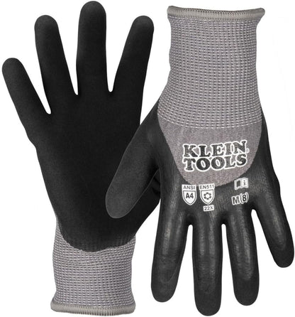 Klein Tools Winter Work Gloves, Knit Dipped ANSI A4 Cut-Resistant, Sandy Latex Coated, Fleece-Lined, Touchscreen Capable