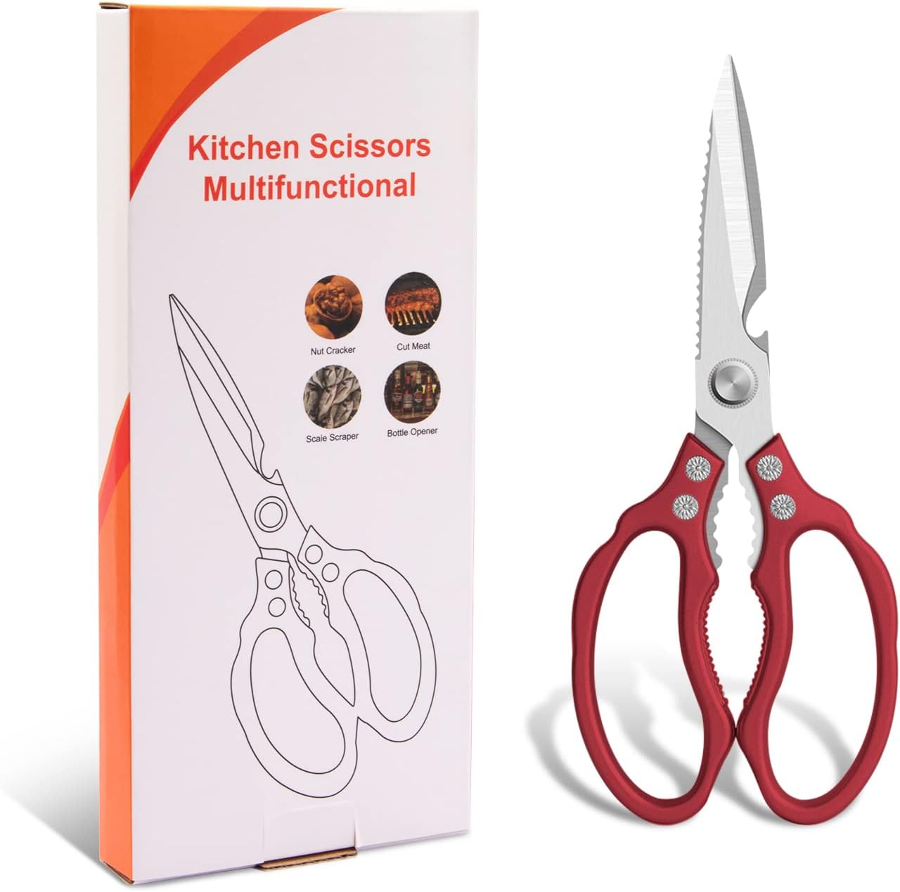 CGBE Kitchen Scissors All Purpose Heavy Duty, Ultra Sharp Stainless Steel Kitchen Shears Dishwasher Safe, Cooking Shears for Chicken, Poultry, Fish, Meat, Herbs & Grapes with Non-Slip Grips - Gold