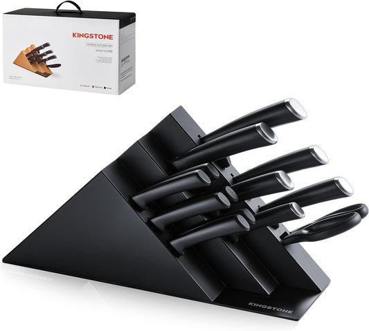 KINGSTONE 14-Piece Kitchen Knife Set with Block, High-Carbon Stainless Steel Knives Set, Ergonomic Non-Slip Handle, Professional Knife Set for Kitchen for Home Cooking & Gifting, Walnut