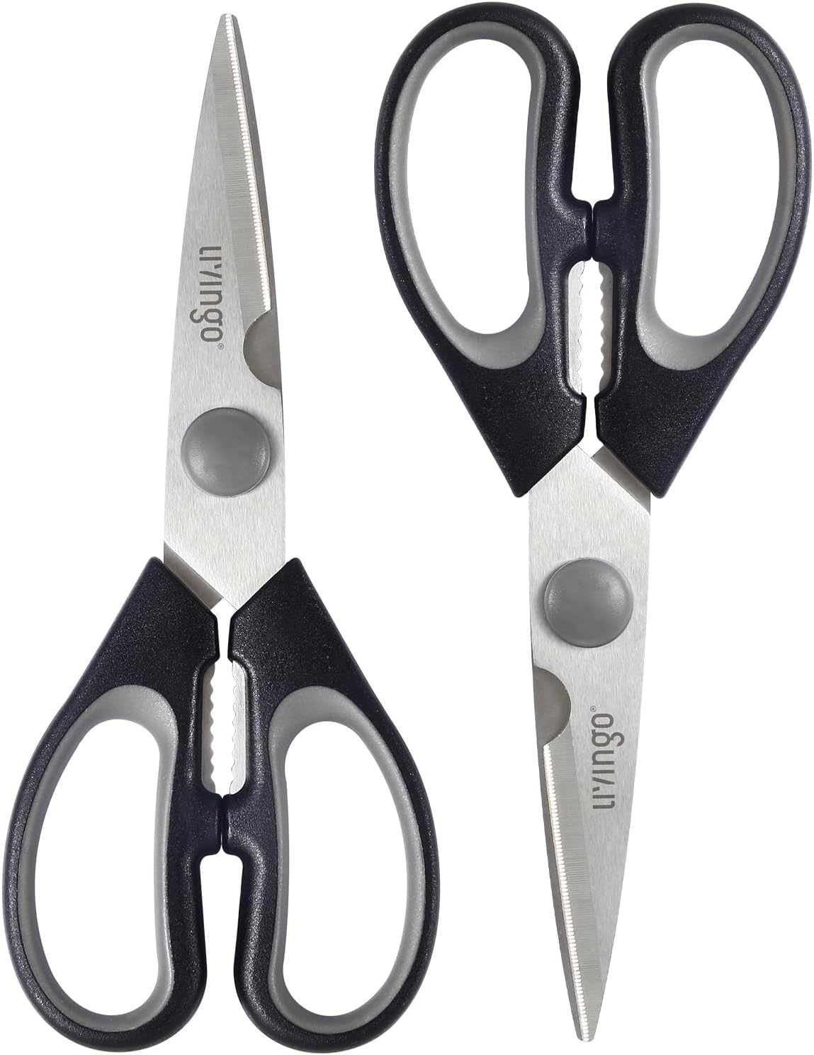 LIVINGO 8" Kitchen Scissors All Purpose - 2 Pack Heavy Duty Kitchen Meat Shears, Stainless Steel Multi-function Food Scissors for Cooking Cutting Chicken, Turkey, Bones, Poultry, Fish, and Vegetables