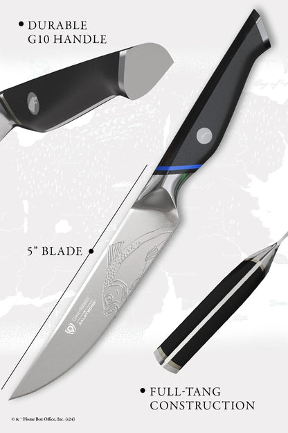 Dalstrong 8 inch Chef Knife- Game of Thrones™ Knife - House Lannister™ Edition - German Premium Steel Full Tang - Professional G10 Handle - Collection Item Toughbuilt Utility Knife- Leather Sheath