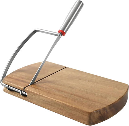 Acacia Wooden Cheese Slicer for Block Cheese, Quality Metal Wire Cutter with Comfortable Handle, Anti-Slip Base, Multi-Purpose Kitchen Tool for Cheese, Ham, and Fruits, Comes in Gift Box