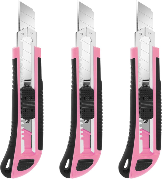 3-Pack Box Cutter Utility Knife | Ultra Sharp Blade with Anti-Slip Rubber Handle | Exacto Cutter for Leather, Rubber & Cartons