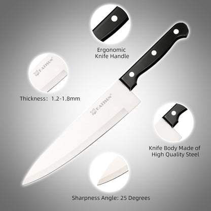 15-Piece White Kitchen Knife Set with Built-in Sharpening Stone, Ergonomic Triple Rivet Fixed Handles, Dishwasher Safe