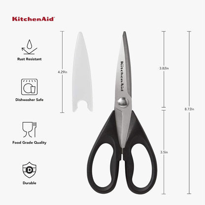 KitchenAid All Purpose Kitchen Shears with Protective Sheath Durable Stainless Steel Scissors, Dishwasher Safe, Soft Grip Comfort Handle, 8.72 Inch, Black, Pack of 12