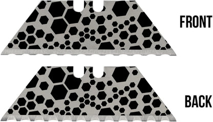 NDZ Performance Serrated Steel Blade Replacement for Utility Knife & Box Cutters, Custom Double Sided Laser Engraved Designs, Silver - Skull - 3 Pack