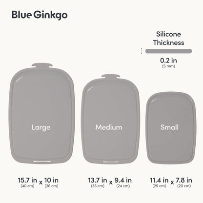 Blue Ginkgo Silicone Cutting Board – Medium – Double-Sided, Thick, Flexible, Non-Slip, BPA Free – Juice Grooves, Dishwasher Safe (Made in Korea, Green)