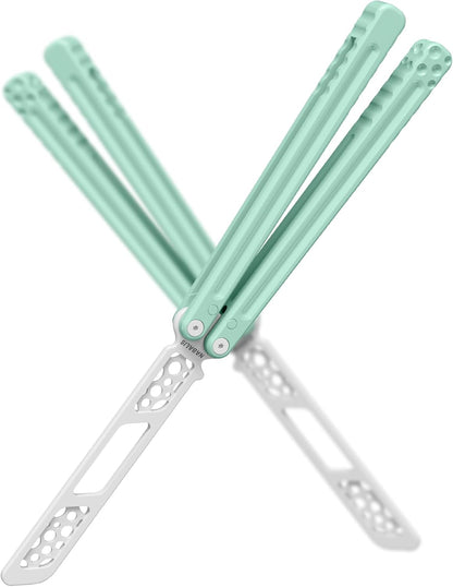 Nabalis Cheese Butterfly Knife Balisong Trainer, 6061 Aluminum, 420C Blade Material, Teflon-Coated, Public-Friendly Metal Trainer