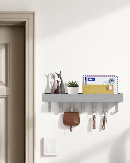 Key Holder Wall Mount Adhesive Magnetic - Hanging Key Hooks with Mail Organizer Tray for Wallet House - Keys Hanger Rack with Shelf for Camper Entryway Door Home Living Room Decor Large Black