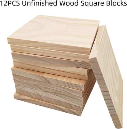 6PCS Unfinished Wood Square Blocks for Crafts, 6x6x1in Blank Wooden Squares Pine Wood Boards for Carving,DIY Wood Coasters,Painting & Burning