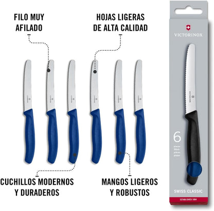 Victorinox Swiss Classic Tomato and Table Set, 6 Pieces Paring Knife, Set of 6, Blue (6.7832.6)