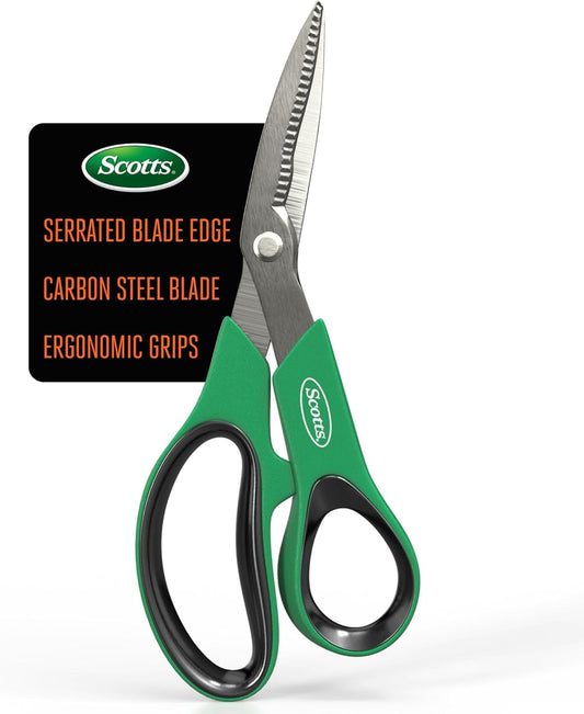 Scotts 8 in. All-Purpose Steel Garden Utility Shears with Serrated Blades – Comfort Grip Yard and Garden Scissors for Pruning Plants, Flowers, and Herbs