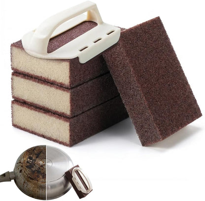 Magic Cleaning Sponge Rust Remover, 2026 New Carborundum Sponge, Sponge Brush Eraser Scrub Pad, Kitchen Cleaning Sponge for Removing Rust Cleaning Pots and Pans (Sponge*2+Handle*2)