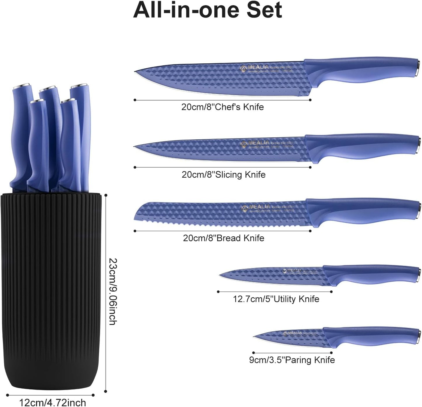 Kitchen Knife Set with Block, 6-Piece Non-stick Stainless Steel Sharp Knives Set for Precision Cutting with Universal Knife Block for Kitchen, Ergonomic Design & Dishwasher Safe, Pink