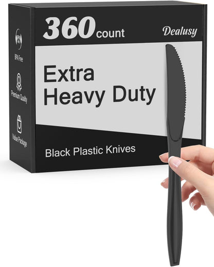 Dealusy 360 Count Extra Heavy Duty Clear Plastic Knives Disposable, BPA-Free, Heat Resistant, Solid and Durable Disposable Knives Bulk, Premium Plastic Knives heavy duty for Party Supply
