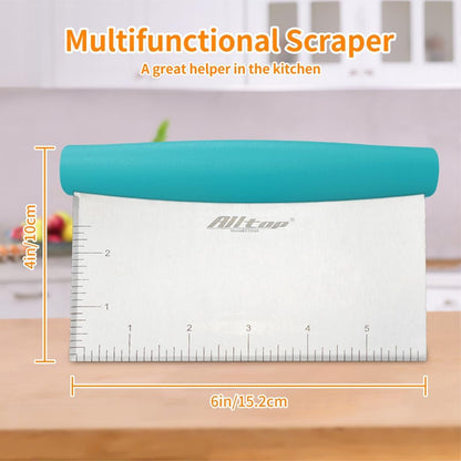 ALLTOP Bench Scraper & Chopper - Baking Essentials,Stainless Steel Blade Knife,Ideal Kitchen Tool for Home Baking and Meal Prep, Bread Making, Pasta,Pastry,Dough and Cake - Set of 2 Pack