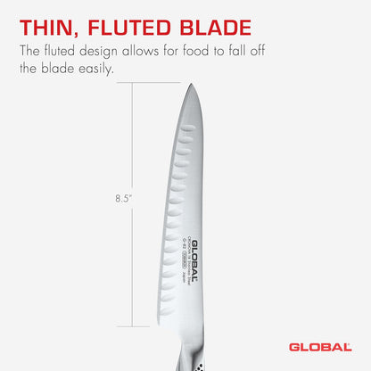 Global 8 1/4 inch Hollow Ground Carving Knife - Lightweight Japanese Stainless Steel, Razor-Sharp Edge, Made in Japan, G-82