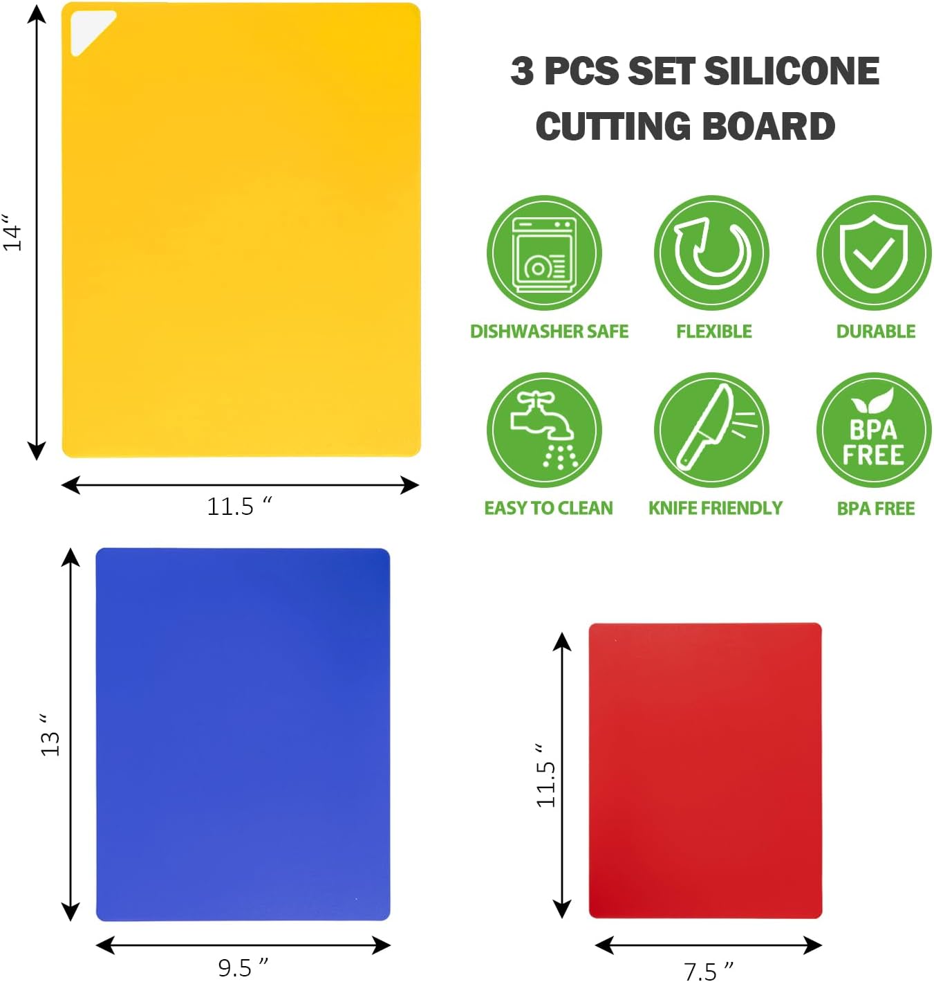 WK Flexible Plastic Cutting Boards Mats for Kitchen, Flexible Non Slip Cutting Mat, Thin Cutting Sheets, BPA Free, Dishwasher Safe, Multi Sizes