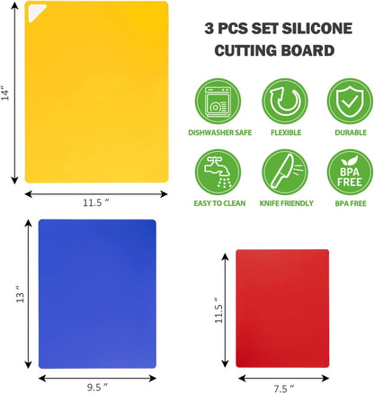 WK Flexible Plastic Cutting Boards Mats for Kitchen, Flexible Non Slip Cutting Mat, Thin Cutting Sheets, BPA Free, Dishwasher Safe, Multi Sizes