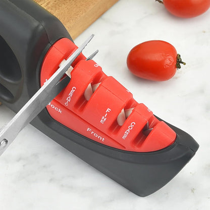 NileHome 4-in-1 Knife Sharpener, Professional kitchen knife sharpeners are suitable for steel knives, fruit knives, scissors, and all kinds of knives—Black Red