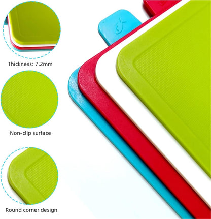 4-Piece Plastic Cutting Board Set with Holder for Kitchen, Dishwasher Safe (Christmas Theme)