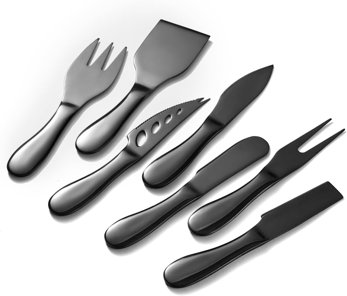 Copper Cheese Knives Set 7 Pieces Stainless Steel Kitchenware Utensils Gadgets 7 Pieces Cheese Knife,Cheese Spreader,Cheese Forks,Cheese Slicer,Cheese Cutter,Butter Knife