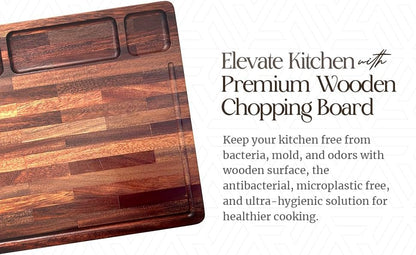 Walnut Cutting Board for Kitchen - Large Wooden End Grain Chopping Board with Handle & Groove - Wood Butcher Block - Double-Sided Charcuterie Serving Tray for Meat, Cheese & More - 16.4”x12.4”x1”