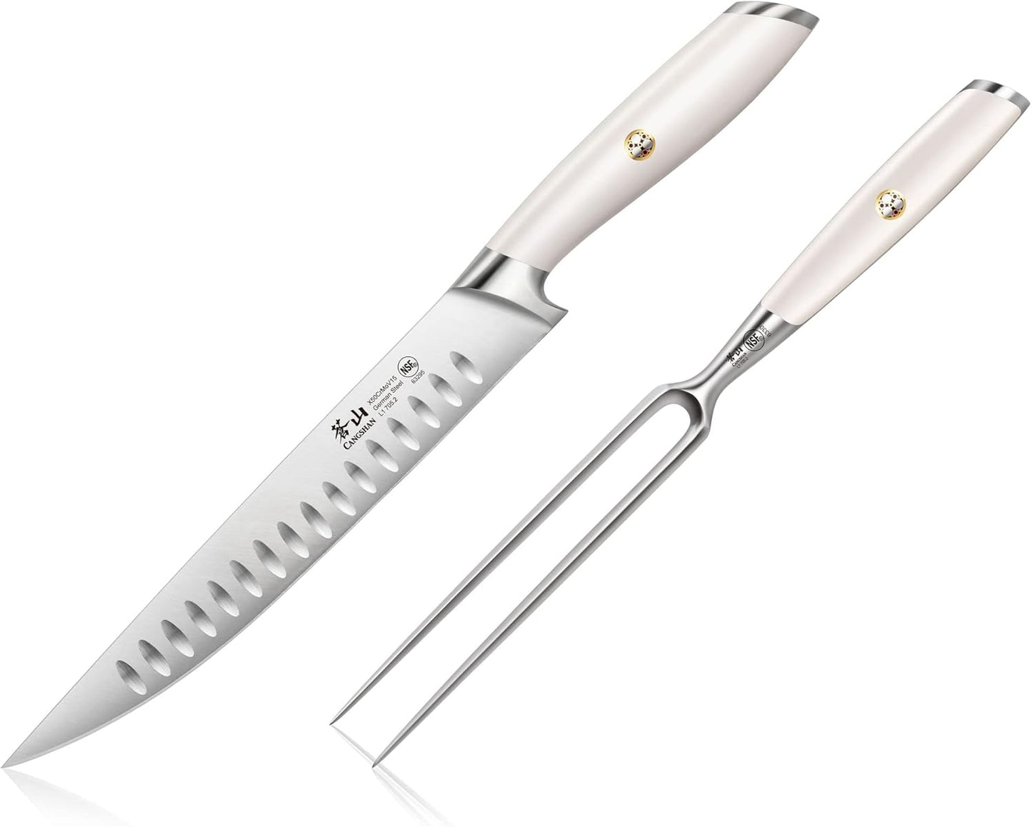 Cangshan L1 Series 1026962 German Steel Forged 2-Piece Carving Set, White