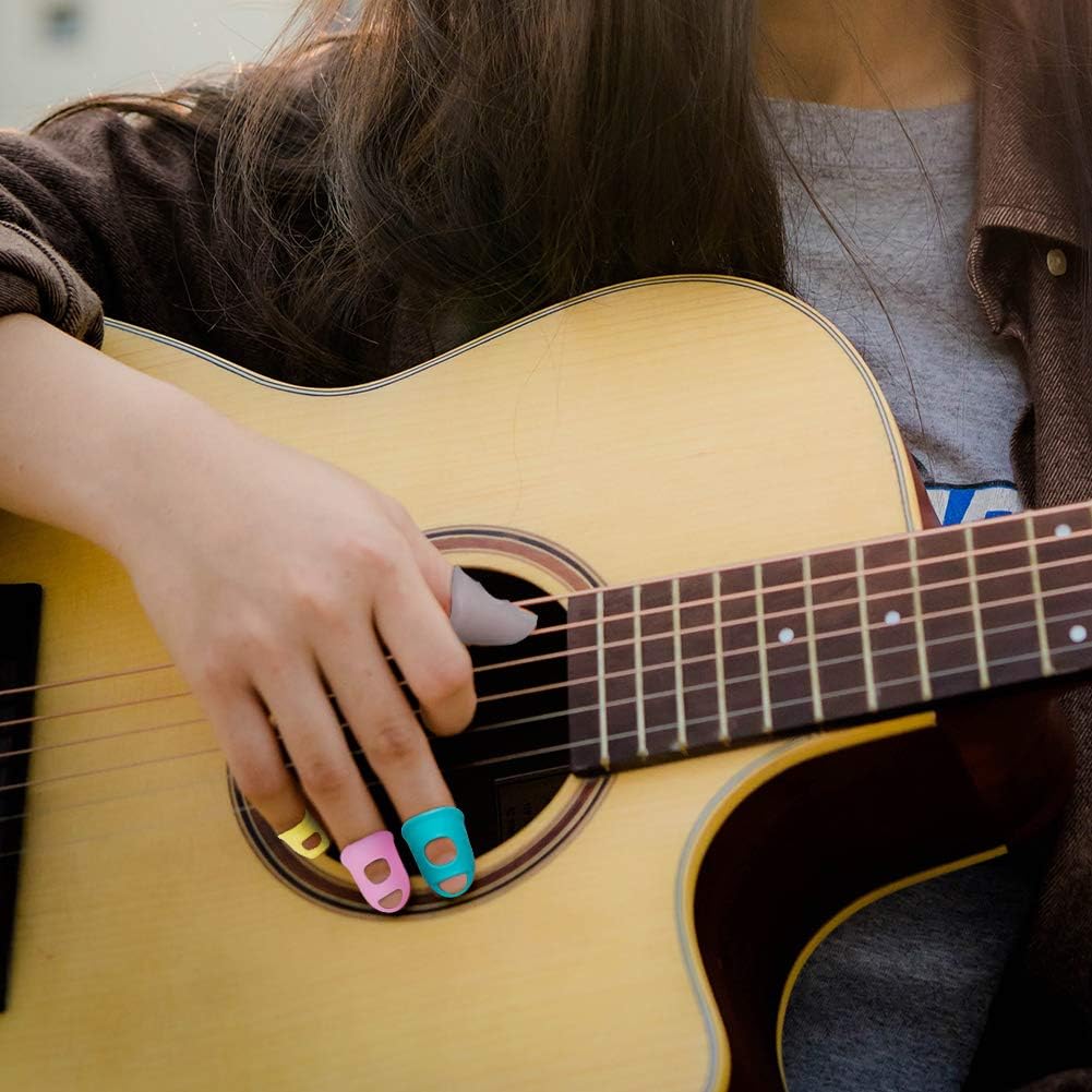 40 Pcs Silicone Guitar Finger Guards Guitar Fingertip Protection Covers Caps with 10pcs Guitar Picks for Stringed Instruments(5 Sizes)