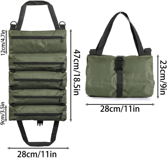 Heavy Duty Roll Up Tool Bag - 5-Pocket Handtools Roll Organizer | Waterproof Tool Pouch Tools Roll Bag for Handheld Convenience | Durable handbag for Men Professional Rolling Handba