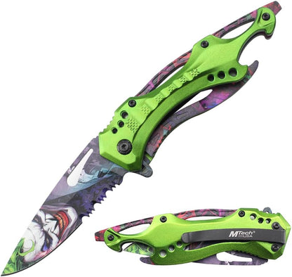 MTECH USA Folding Knife, 3.75-Inch Half-Serrated Blade, Titanium Coating, Glass Breaker, Pocket Clip