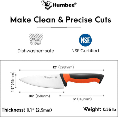 7.5-Inch Nakiri Knife, High Carbon Stainless Steel Hollow Grind Blade, Razor Sharp Edge, Ergonomic Non-Slip Handle, Cleaver Style, DT-50 Series, Orange